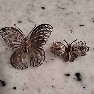 Butterflies Two Vintage Brooches Silver